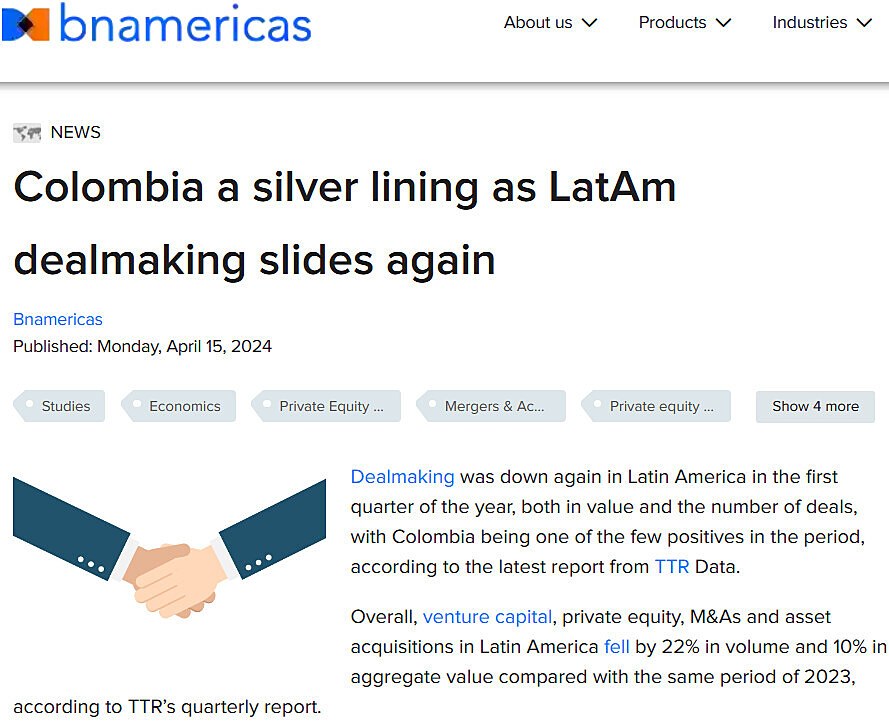 Colombia a silver lining as LatAm dealmaking slides again